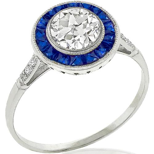 GIA 0.70ct Diamond Sapphire Gold Engagement Ring 