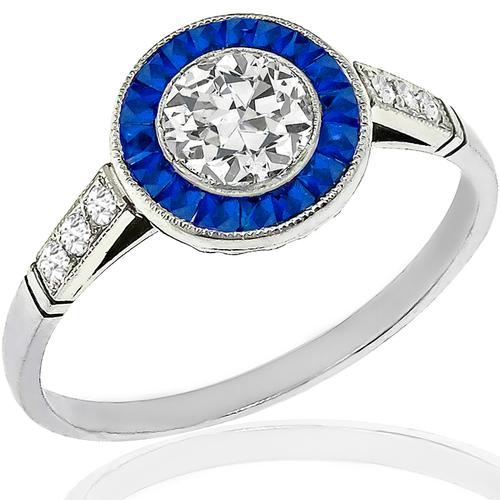 GIA 0.58ct Diamond Sapphire Engagement Ring 