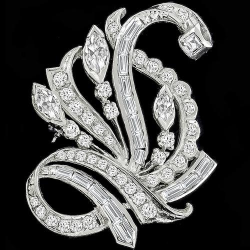1950s 3.95ct Diamond Cluster Floral Pin