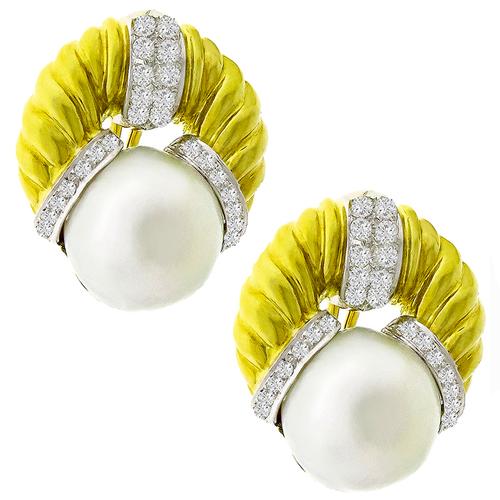 1.00ct Diamond Pearl Gold Earrings