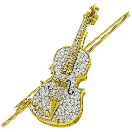 3.50ct Diamond Gold Violin Pin