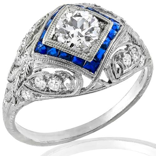 Art Deco 0.59ct Diamond Sapphire Ring