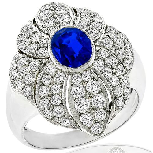 1.30ct Sapphire 1.00ct Diamond Gold Floral Ring
