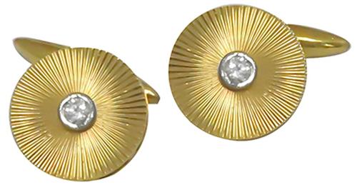 Mid century  0.25ct Round Diamond  14k Yellow Gold  Cufflinks