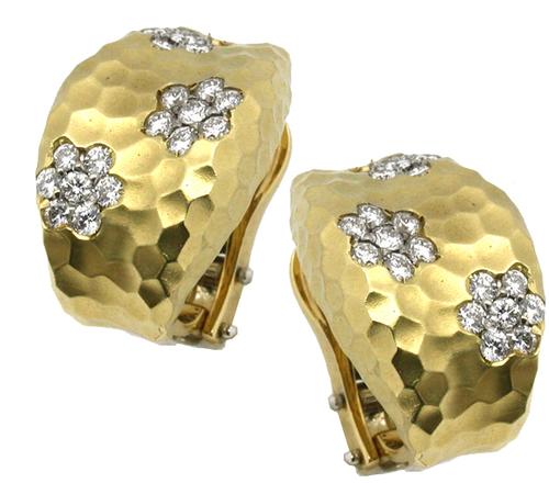 Roberto Coin 1 25ct Diamond Gold Earrings New York Estate Jewelry Roberto Coin 1 25ct Round Diamond Hammered 18k Yellow Gold Earrings