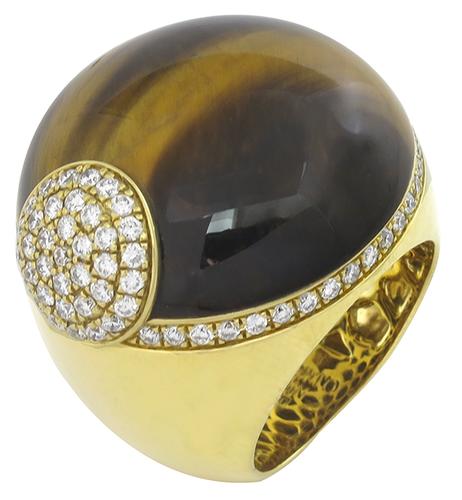 Tiger's Eye Round Cut Diamond 18k Yellow Gold Roberto Coin Ring