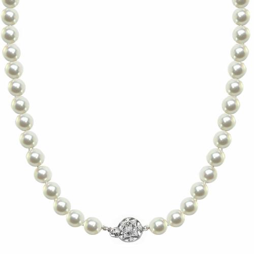 6mm Pearl 0.35ct Round Cut Diamond Clasp  Necklace