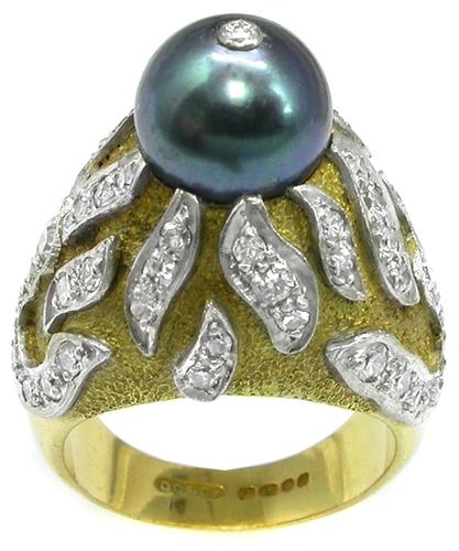 Tahitaian Pearl 1.50ct Diamond 18k Yellow & White Gold Ring