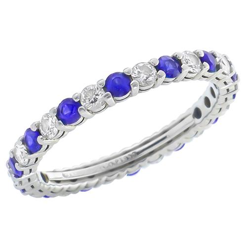 Tiffany & Co 0.80ct Round Diamond 1.00ct Round Sapphire Eternity Platinum Wedding Band