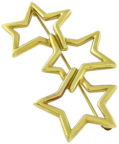 1985 Tiffany & Co 3 Linked Open Stars 18k Yellow Gold  Pin