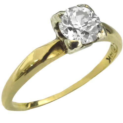 Vintage 0.70ct Round Brilliant Cut Diamond 14k Yellow and White Gold Engagement Ring