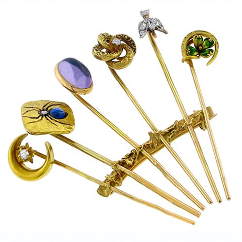 Victorian Diamond Gold Stack of Stick Pins
