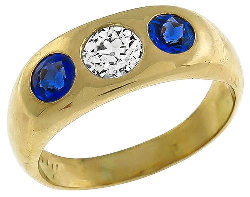 Victorian Old Mine Cut Diamond Round Cut Sapphire 