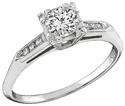 1920s Round Cut Diamond 14k White Gold Engagement Ring