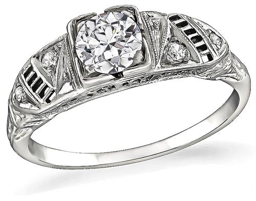 Art Deco Old Mine Cut Diamond 18k Gold Engagement Ring