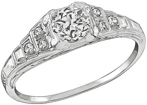 Art Deco Round Cut Diamond 14k White Gold Engagement Ring