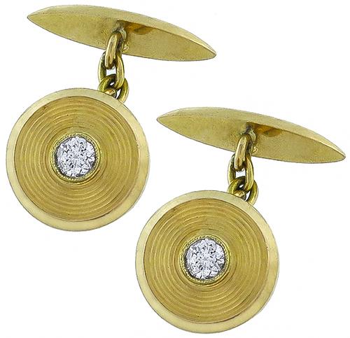 Antique Round Cut Diamond 18k Yellow Gold Cufflinks