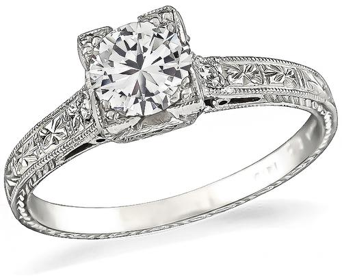 Edwardian Round Cut Diamond Platinum Engagement Ring