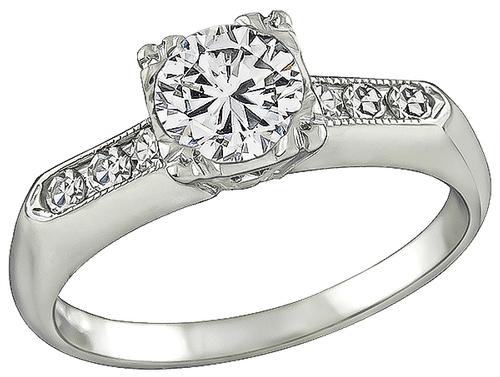 1920s Round Cut Diamond 14k White Gold Engagement Ring