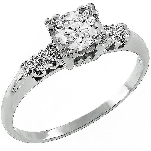 Estate 0.61ct Round Brilliant Diamond 14k White Gold Engagement and Wedding Band Set