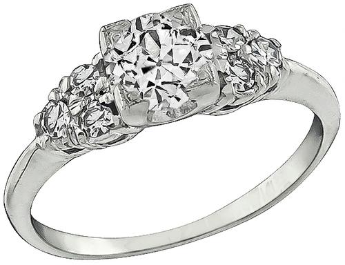 1920s Old Mine Cut Diamond 14k White Gold Engagement Ring