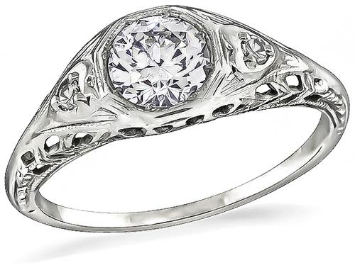Edwardian Round Cut Diamond 14k Gold Engagement Ring