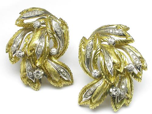 1960's Round Cut Diamond 18k Yellow Gold Earrings