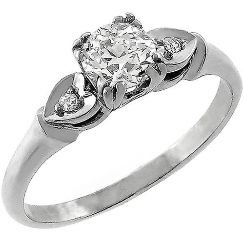 1950s 0.70ct Old Mine Cut  Diamond 14k White Gold Engagement Ring 