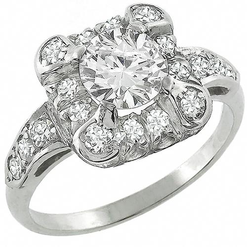 Estate 0.72ct Round Brilliant Center & 2.20ct Round Cut Diamond 14k White Gold Engagement & Wedding Band Set 