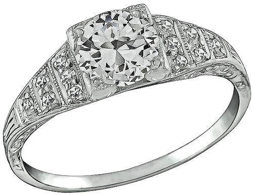 Art Deco Old Mine Cut Diamond Platinum Engagement Ring