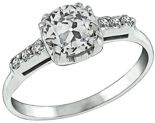 1920s Old Mine Cut Diamond 14k White Gold Engagement Ring