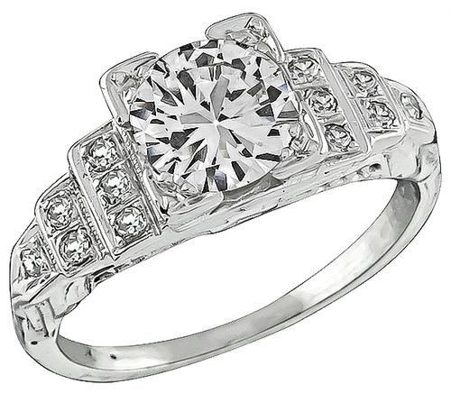 Art Deco Old Mine Cut Diamond 18k White Gold Engagement Ring