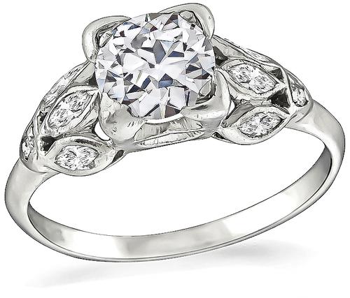 Art Deco Old Mine Cut Diamond Platinum Engagement Ring