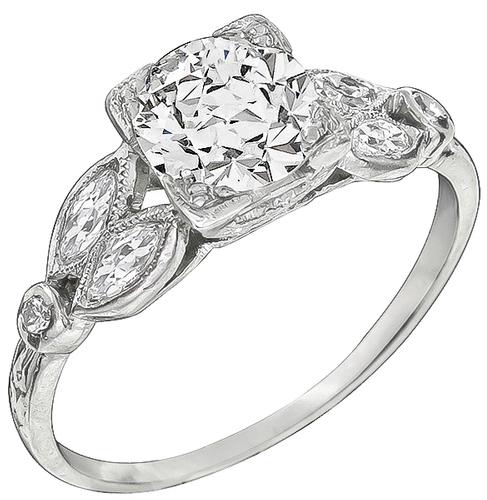 1920s Round Cut Diamond Platinum Engagement Ring