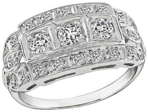 Art Deco Old Mine Cut Diamond Platinum Ring