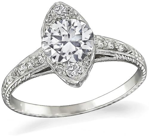 Art Deco Old Mine Cut Diamond Platinum Engagement Ring