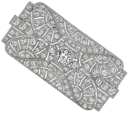 Art Deco Old Mine Cut Diamond Platinum Pin