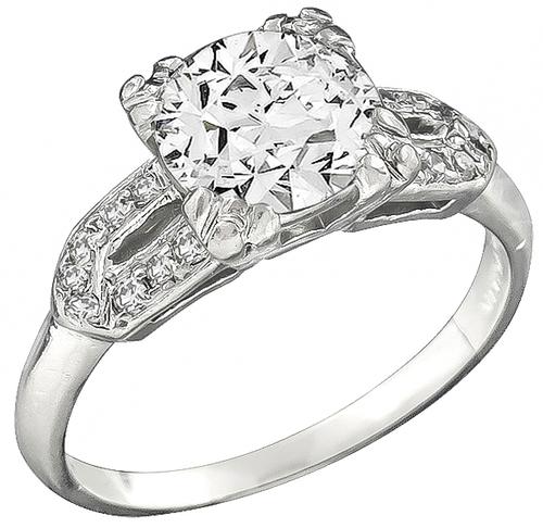 Art Deco Round Cut Diamond Platinum Engagement Ring