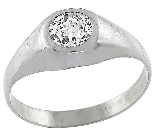 Old Mine Cut Diamond 14k White Gold Ring