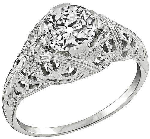 Edwardian Old Mine Cut Diamond 18k White Gold Engagement Ring