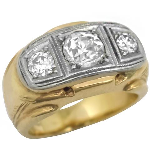 1960s Old Mine  Diamond 14k Yellow & White Gold Ring
