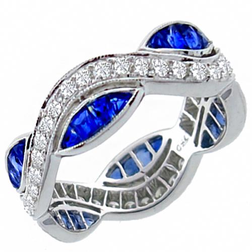 Estate  1.34ct Round Cut Diamond 0.69ct French Cut Sapphire18k White Gold Wedding Band 