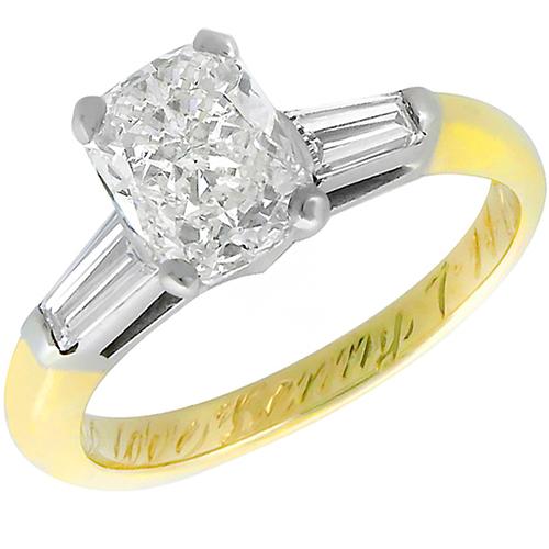 1950s 1.42ct Modified Cushion Cut  Diamond 14k Yellow & White  Gold Engagement Ring
