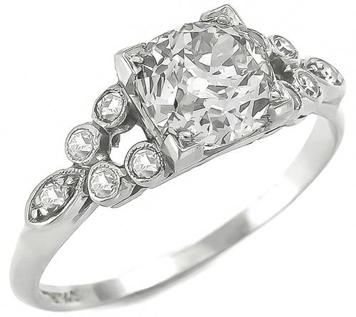 1.43ct Old European Cut Diamond 0.25ct Round Cut Diamond Platinum Engagement Ring