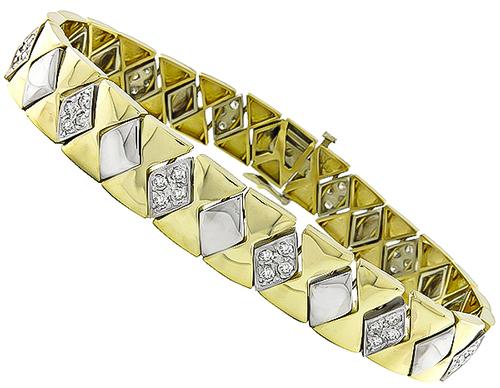 1960s Round Cut Diamond 14k Yellow and White Gold Bracelet