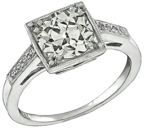 Old Mine Cut Diamond Platinum Engagement Ring