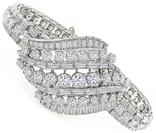 1950s Round and Baguette Cut Diamond Platinum Bracelet