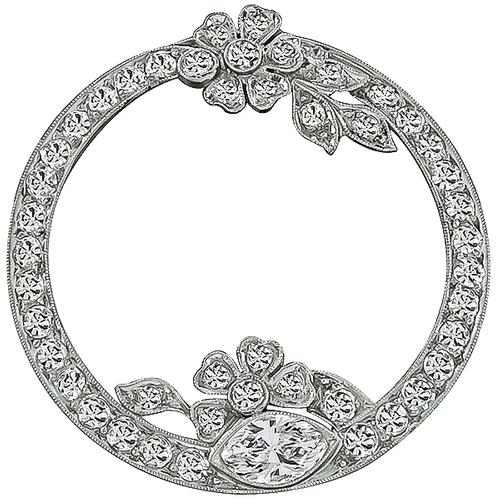 Art Deco Marquise and Round Cut Diamond Platinum Pin