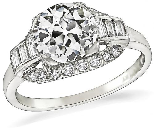 Art Deco Old Mine Cut Diamond Platinum Engagement Ring