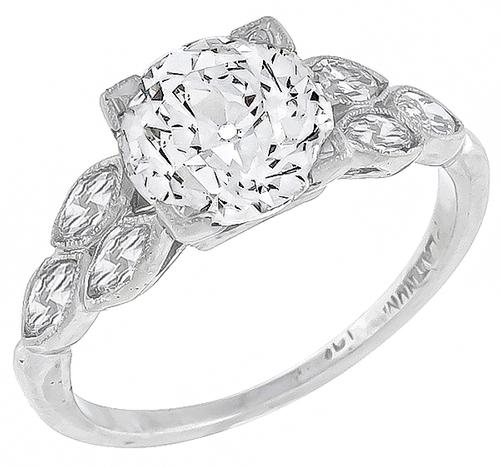 Old Mine Cut Diamond Platinum Engagement Ring